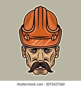 Worker man in hard hat vector illustration in colorful cartoon style isolated on light background