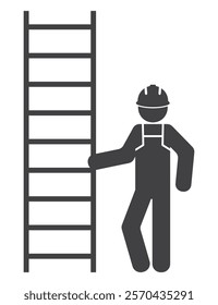 worker man hold ladder stair in hand icon