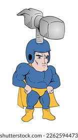 Worker man with hummer in head