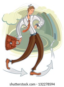 Worker man in a hurry to office.