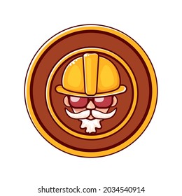Icono de trabajador con casco y barba naranjas aislados en fondo blanco. 1 de mayo icono del Día del Trabajo o firma con un hombre gracioso