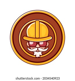 Icono de trabajador con casco y barba naranjas aislados en fondo blanco. 1 de mayo icono del Día del Trabajo o firma con un hombre gracioso