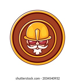 Icono de trabajador con casco y barba naranjas aislados en fondo blanco. 1 de mayo icono del Día del Trabajo o firma con un hombre gracioso