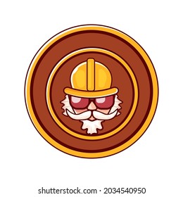Icono de trabajador con casco y barba naranjas aislados en fondo blanco. 1 de mayo icono del Día del Trabajo o firma con un hombre gracioso