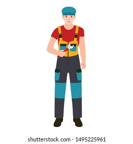 Worker man with key tool icon. Flat illustration of worker man with key tool vector icon for web design