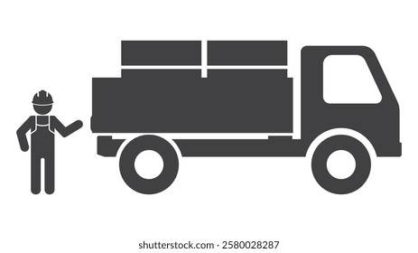worker man loader with cargo truck car icon