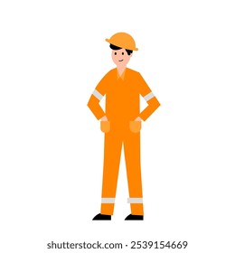 Ein Arbeiter, ein Mann in einer orangefarbenen Arbeitsuniform. Vektor einfache Farbe flache Illustration.