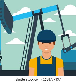 worker man and pump jack oil industry