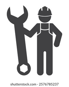 worker man repairman with big spanner wrench in hand icon