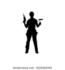 worker man vector.Black and white background with splashes