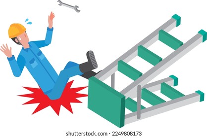 Un trabajador que cae de una escalera