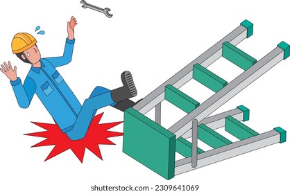 A worker man who falls from a stepladder
