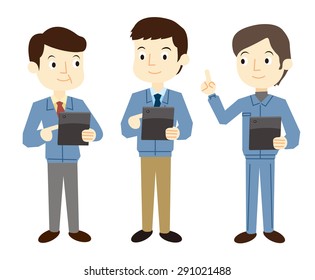 Worker man who is operating the tablet termina