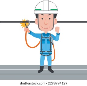 A worker man who uses a safety belt