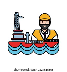 worker with marine oil platform