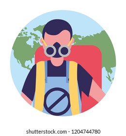 worker with mask and pest extermination machine