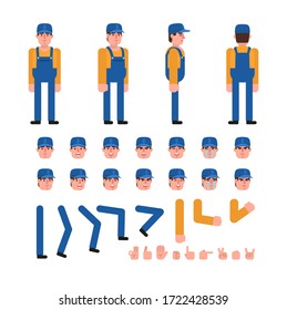 Worker, mechanic or courier creation kit. Create your own pose, action, animation. Minimal design vector illustration