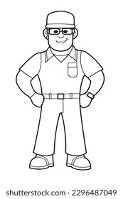 Worker mechanic drawing line art white background