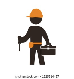 worker mechanic with toolbox silhouette