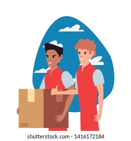 worker men with package fast delivery logistic icon vector ilustrate