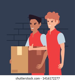 worker men with package fast delivery logistic icon vector ilustrate
