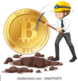 A Worker Mining Cyber Coin illustration