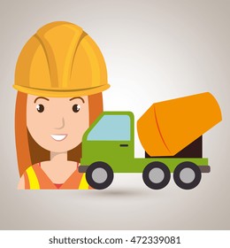 worker with mixer cement machinery vector illustration design