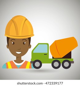 worker with mixer cement machinery vector illustration design