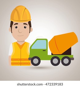 worker with mixer cement machinery vector illustration design