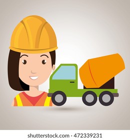 worker with mixer cement machinery vector illustration design