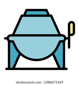 vector de contorno de icono del mezclador de trabajo. Cemento de hormigón. Color plano de la máquina de camiones