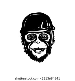 Worker monkey black and white illustration