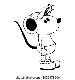 Worker mouse cartoon on black and white