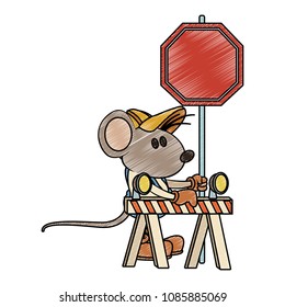 Worker mouse with construction barrier scribble