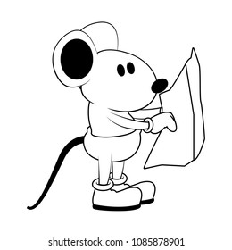 Worker mouse with construction plans on black and white