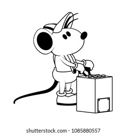 Worker mouse with crane controls on black and white