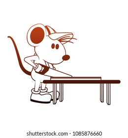 Worker mouse cutting wood with saw orange lines