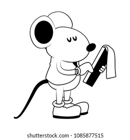 Worker mouse with paint bucket on black and white