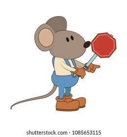 Worker mouse with road sign