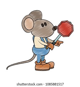 Worker mouse with road sign scribble