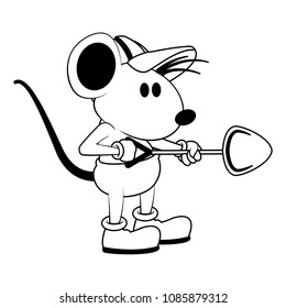 Worker mouse with shovel on black and white