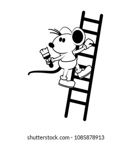 Worker mouse up the stairs on black and white
