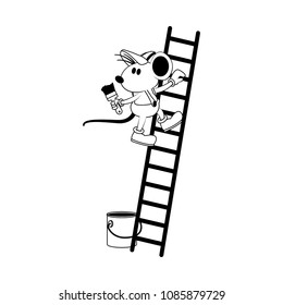 Worker mouse up the stairs on black and white