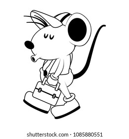 Worker mouse with tool box on black and white