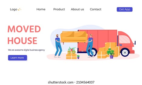 Worker moves new office, home, house. People moving and collect supplies in boxes. Persone cartoon characters packing landing page. unpacking concept, delivery, relocation, move box