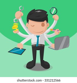 Worker Multitask Business Finance Hand Vector