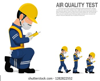 A worker with N95 protective mask is testing air quality