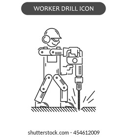 The worker on building drills a wall a drill and the screw gun in different poses. Set of icons executed in black lines on a white background. The web and other carriers is suitable for an infographic