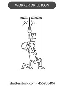 The worker on building drills a wall a drill and the screw gun in different poses. Set of icons executed in black lines on a white background. The web and other carriers is suitable for an infographic