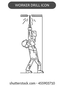The worker on building drills a wall a drill and the screw gun in different poses. Set of icons executed in black lines on a white background. The web and other carriers is suitable for an infographic